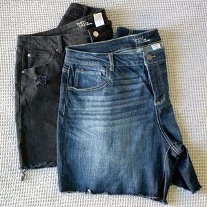 2 Pair Distressed Raw Edge Denim Shorts, Size 18